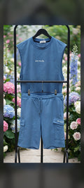 Démembré short bleu poche côté