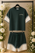 Tee-shirt short vert-beige