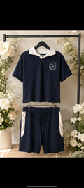 Polo short bleu-beige