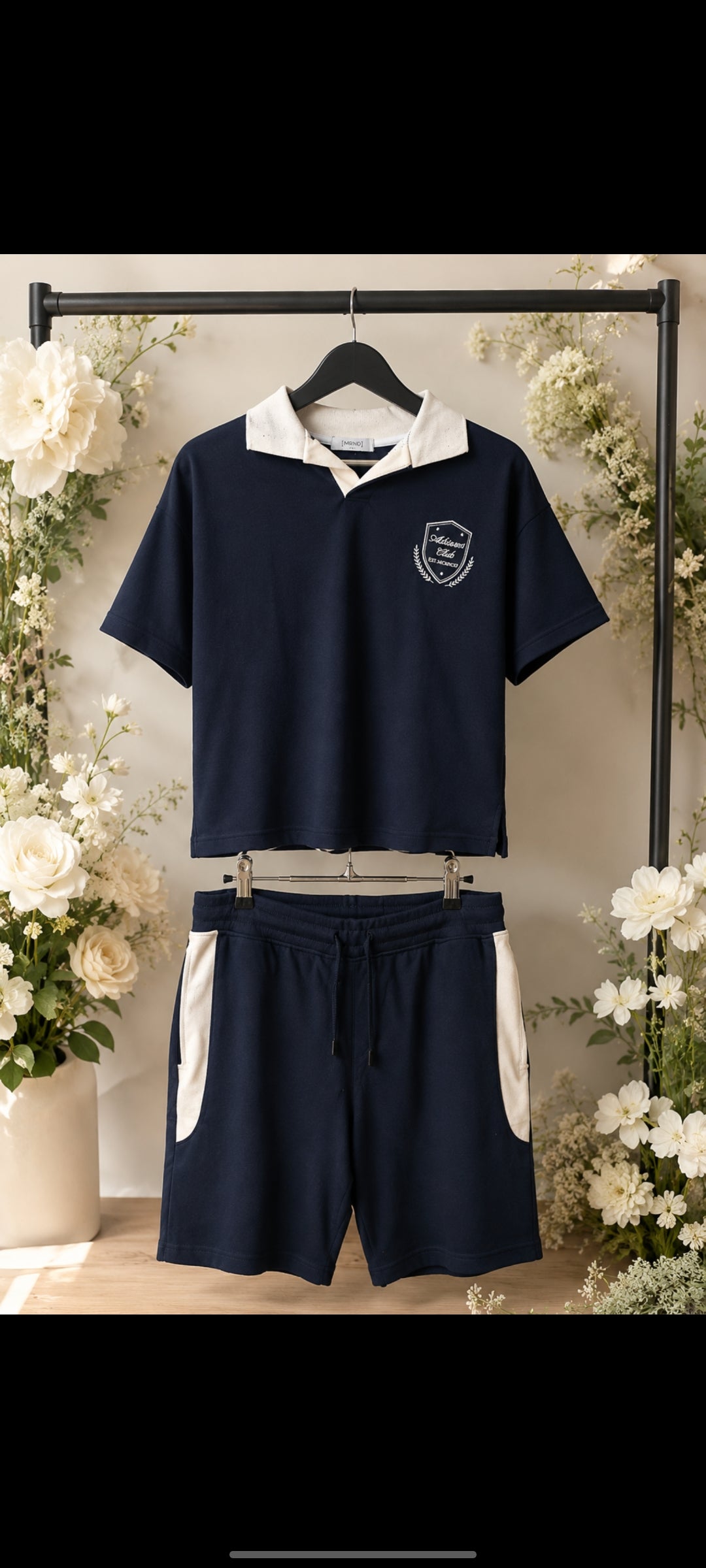 Polo short bleu-beige